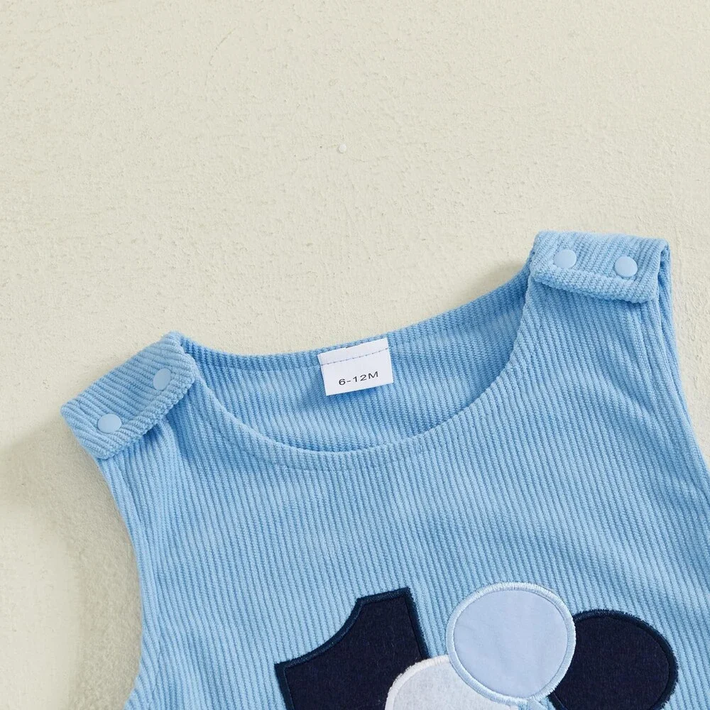 Lamuusaa Toddler Sky Blue Baby Boy Birthday Outfit Sleeveless One 12-18 M